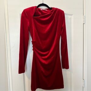 Zara red velvet asymmetric dress